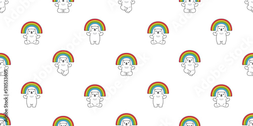 bear seamless pattern polar teddy rainbow vector cartoon repeat wallpaper gift wrapping paper tile background illustration doodle pet design scarf isolated