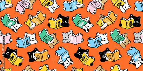 cat seamless pattern kitten calico reading book vector neko breed character cartoon pet repeat wallpaper tile background animal doodle illustration scarf isolated design