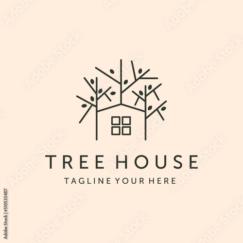 tree house icon line art logo vector symbol illustration design