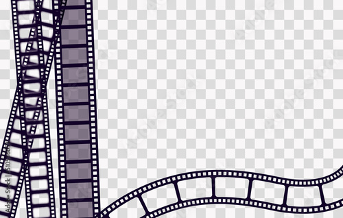 Old frame cinematic in retro style on transparent background. Vintage cinema movie strip vector illustration. Film border cinema design element