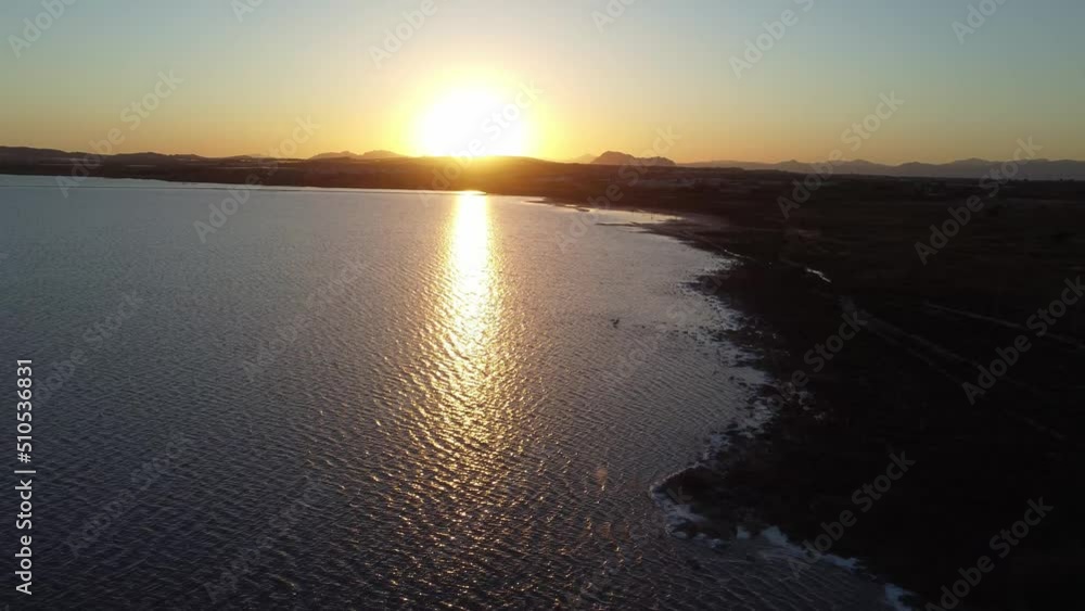 flying backwards from a lake during sunset flying backwards from a lake during sunset