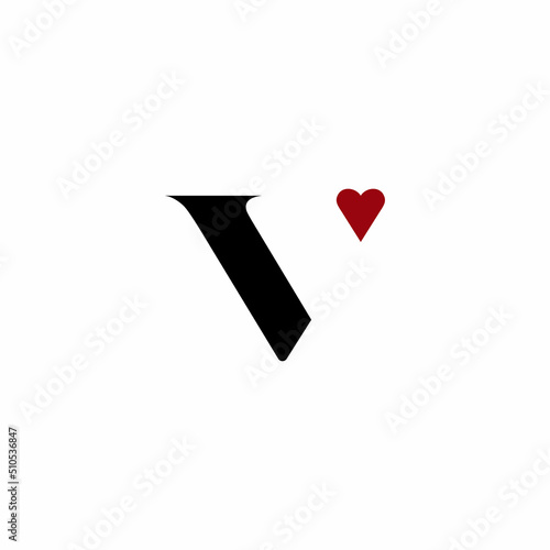 V letter logo with red heart love vector template photo