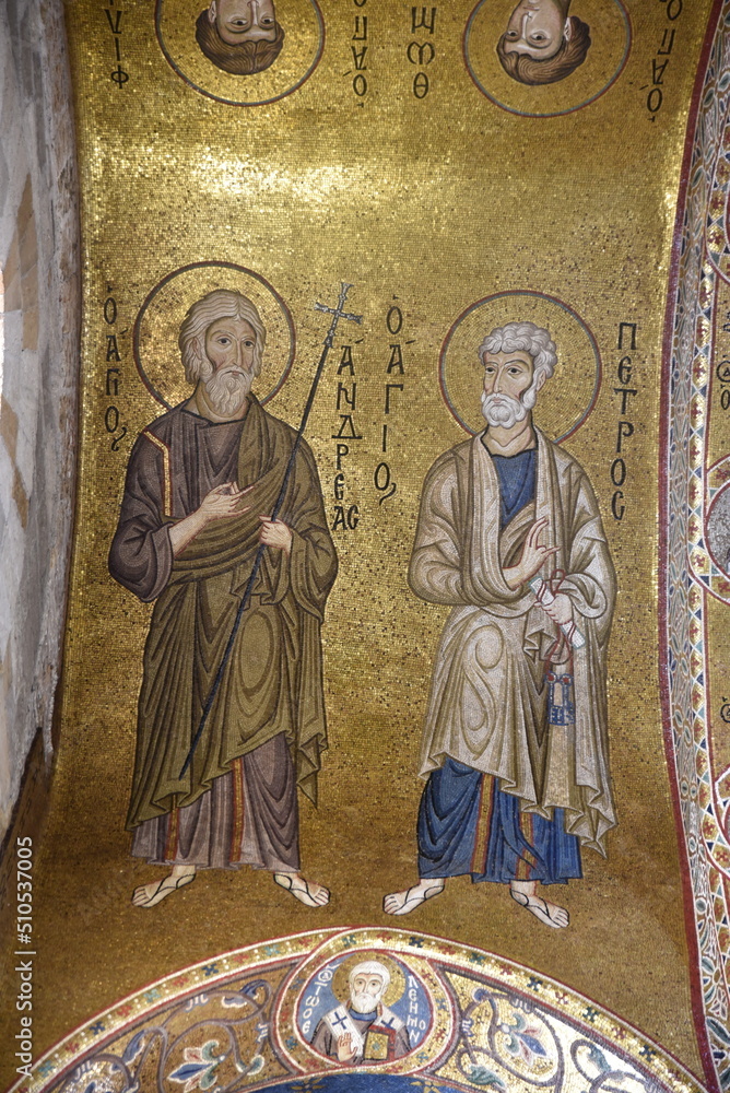 Mosaïque de saints de l'église de la Martorana à Palerme. Sicile