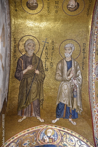 Mosaïque de saints de l'église de la Martorana à Palerme. Sicile