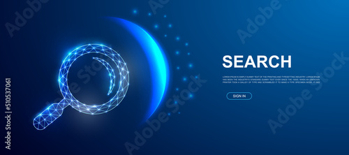 Magnifying glass 3d polygonal symbol for landing page template. Low poly Loupe illustration for homepage design. Search design illustration concept.