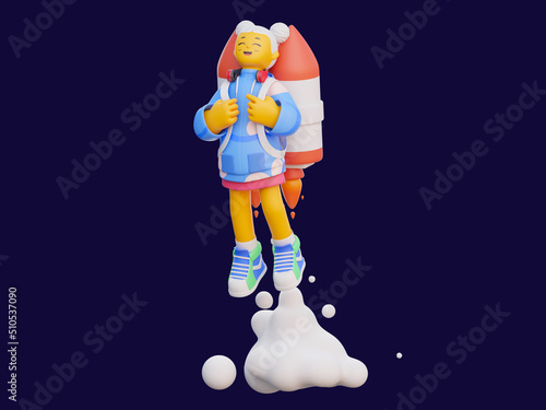 Canvas Print Lisa Flying with Rocket