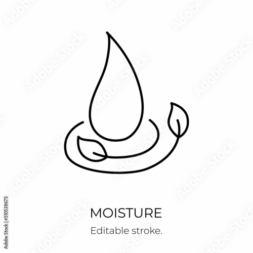 Moisture and nutrition icon for revitalizing and hydrating face beauty product. Editable stroke. Vector stock illustration isolated on white background for packaging design.