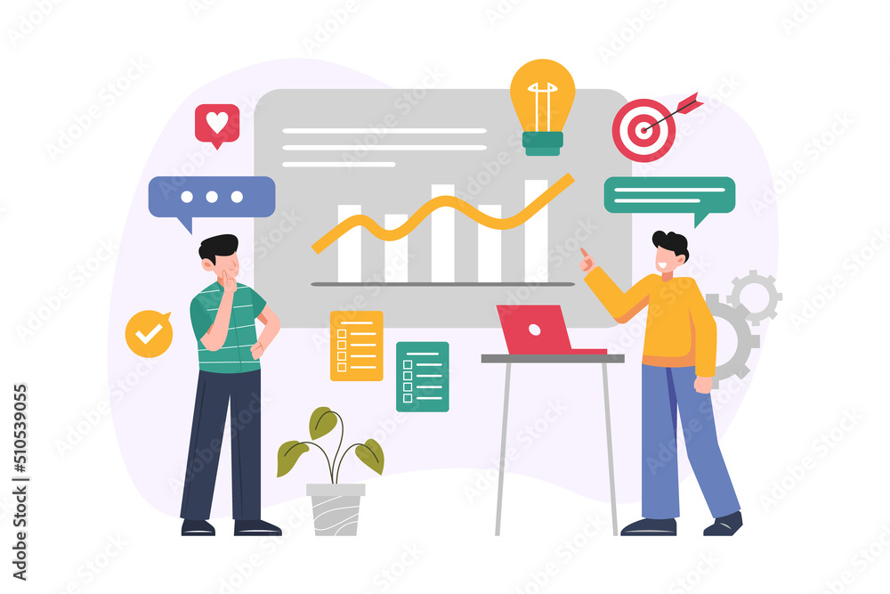Business team discussion about marketing vector illustration