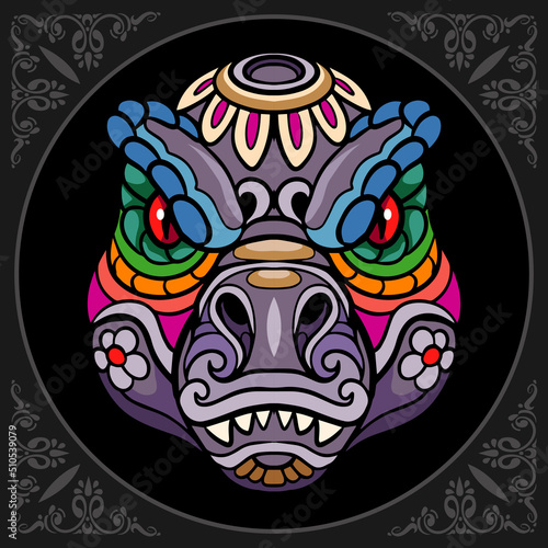 Colorful tyrannosaurus rex head zentangle arts. isolated on black background