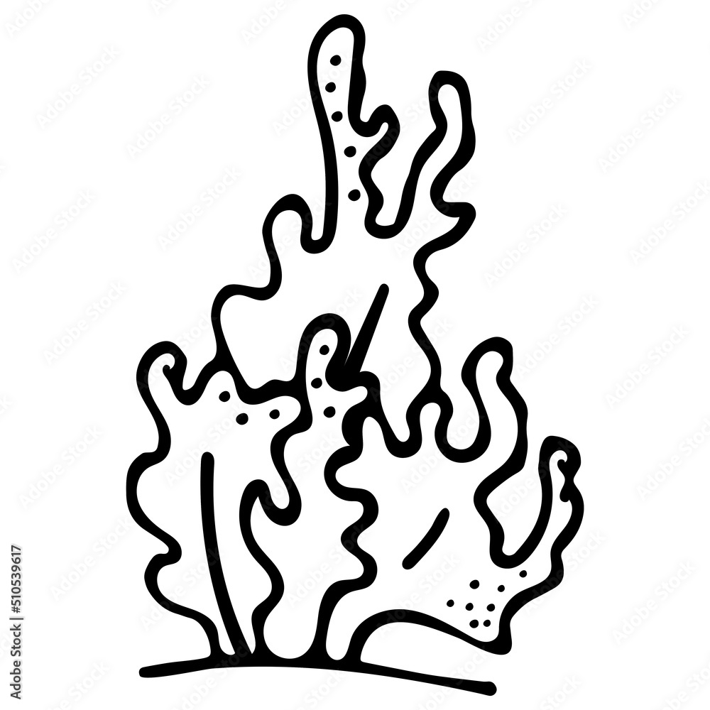 Black and White Coral Coloring Page, Hand drawn black and white sea