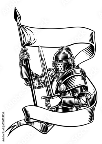 Knight With Banner Battle Flag Standard Ribbon