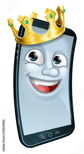 Mobile Phone King Crown Cartoon Mascot