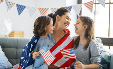 Family with American flag