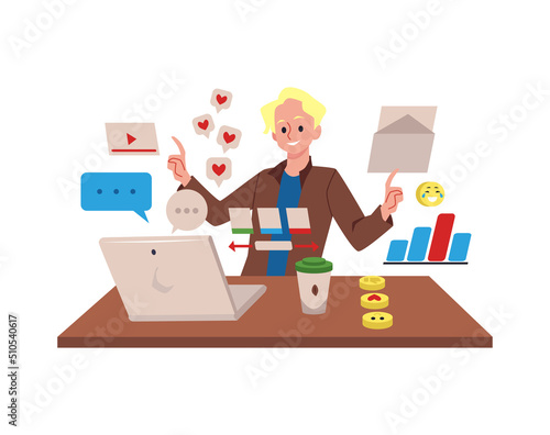 Social media digital marketing and network promotion, flat vector isolated.