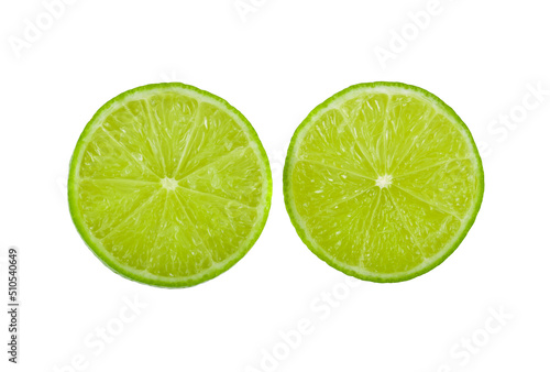 Juicy slice of lime isolated on white
