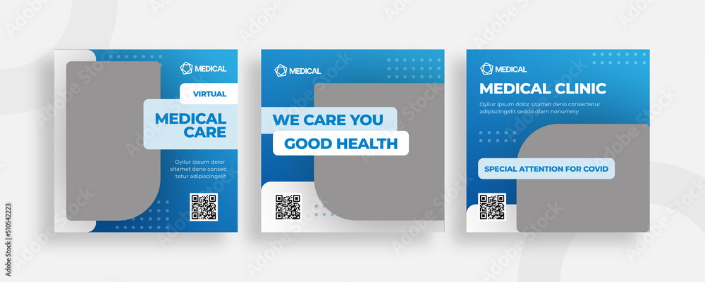 Set of editable templates for Instagram post, Facebook square, medical clinic, advertisement, and business, fresh design with simple color (3/3) - obrazy, fototapety, plakaty 
