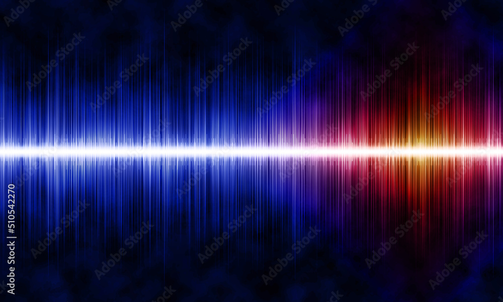 Digital blue and red sound wave on black background.