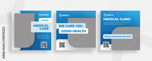 Set of editable templates for Instagram post, Facebook square, medical clinic, advertisement, and business, fresh design with simple color (3/3)