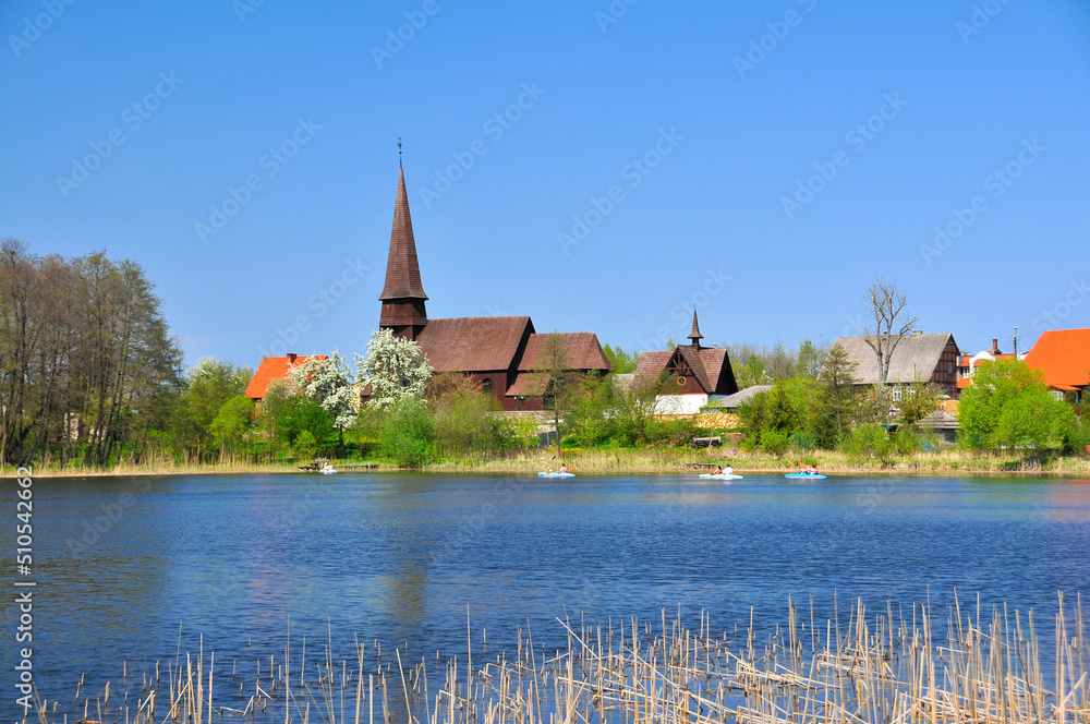 Fototapeta premium Wooden Church of the Elevation of the Cross. Lesno, Pomeranian Voivodeship, Poland