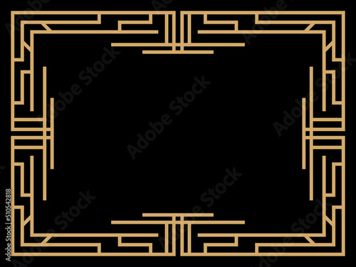 Art deco frame. Vintage linear border. Design a template for invitations, leaflets and greeting cards. Geometric golden frame. The style of the 1920s - 1930s. Vector illustration