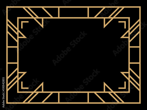 Art deco frame. Vintage linear border. Design a template for invitations, leaflets and greeting cards. Geometric golden frame. The style of the 1920s - 1930s. Vector illustration