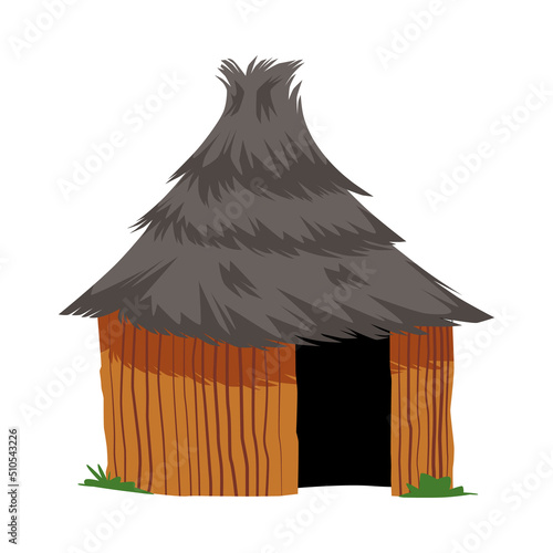 African hut or log with thatched roof, flat vector illustration isolated.