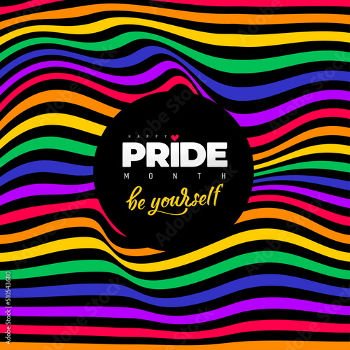 LGBT Pride Month in June. Lesbian Gay Bisexual Transgender. Celebrated annual. Rainbow love concept. LGBT flag. Poster, card, banner and background. Vector illustration. Isolated on black background.