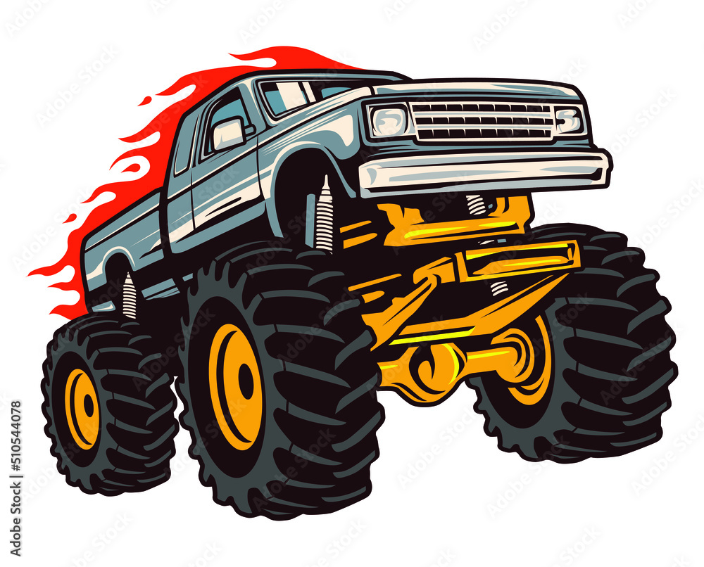 monster truck vector logo design inspiration, Design element for logo, poster, card, banner, emblem, t shirt. Vector illustration - obrazy, fototapety, plakaty 
