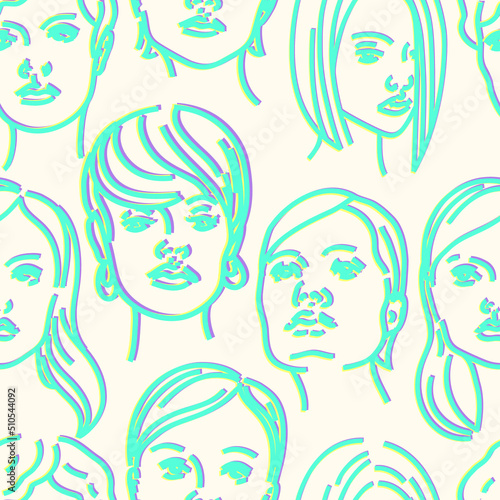 Portrait of fashion female faces with different hairstyle seamless vector pattern