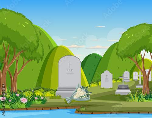 Scene of cemetery graveyard