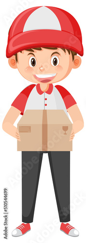 Courier man carrying carton box cartoon