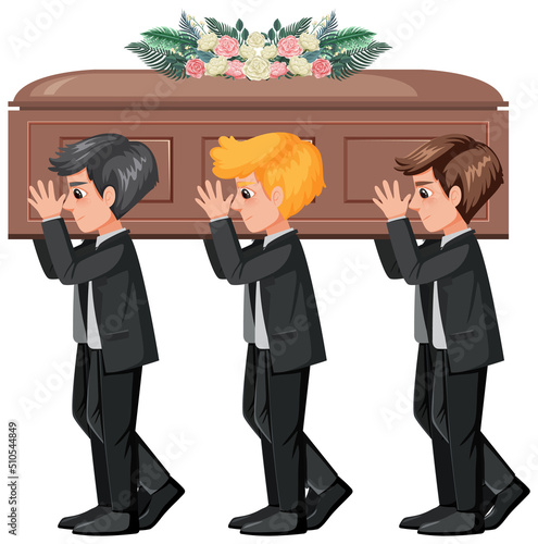 People carry coffin on shoulder