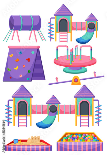 Set of children playground equipment on white background