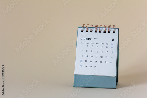 Desktop calendar for August 2022. Calendar for planning and managing each date.,