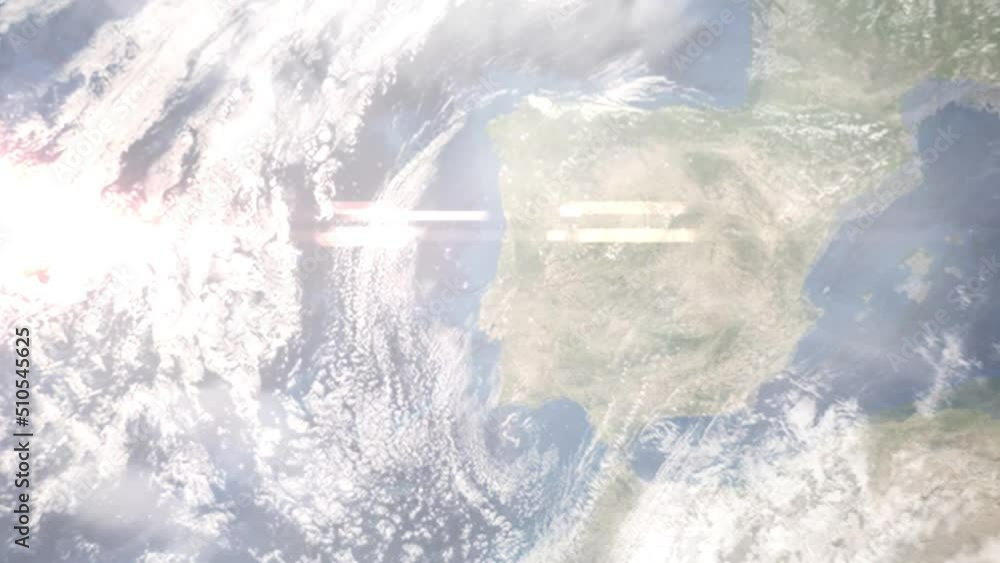 Earth zoom in from outer space to city. Zooming on Leiria, Portugal. The animation continues by zoom out through clouds and atmosphere into space. Images from NASA Earth zoom in from outer space to city. Zooming on Leiria, Portugal. The animation continues by zoom out through clouds and atmosphere into space. Images from NASA