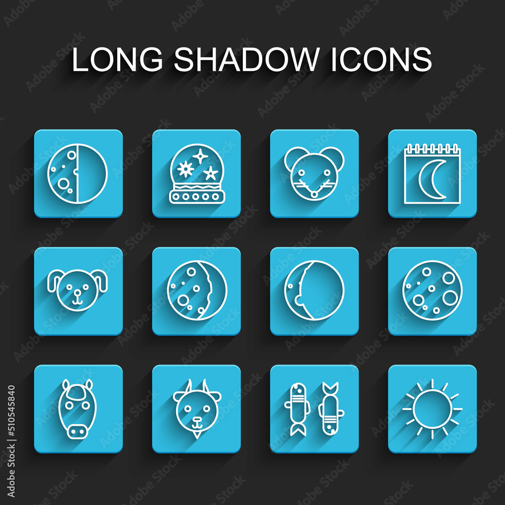 Set line Horse zodiac, Aries, Eclipse of the sun, Pisces, Sun, Moon and icon. Vector Set line Horse zodiac, Aries, Eclipse of the sun, Pisces, Sun, Moon and icon. Vector