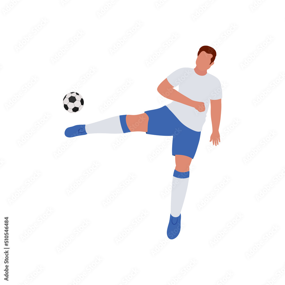 Faceless Footballer Player Kicking Ball On White Background.