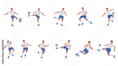 Different Activities Of Male Footballer Player On White Background.