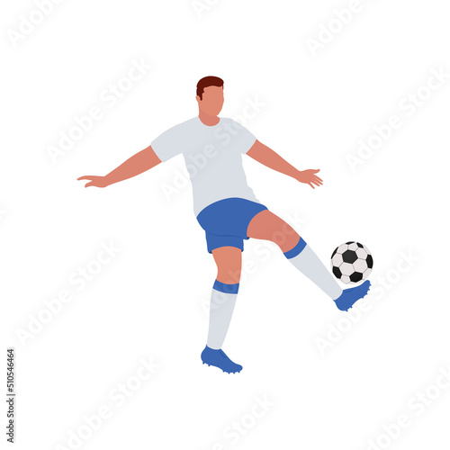 Fototapeta Naklejka Na Ścianę i Meble -  Cartoon Soccer Player Kicking Ball On White Background.