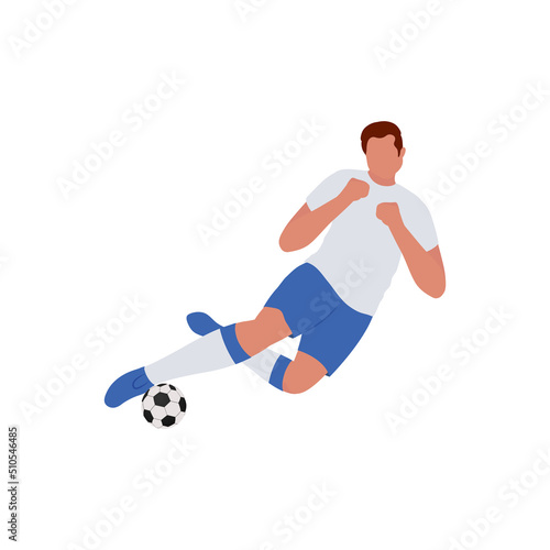 Faceless Footballer Player Kicking Ball On White Background.