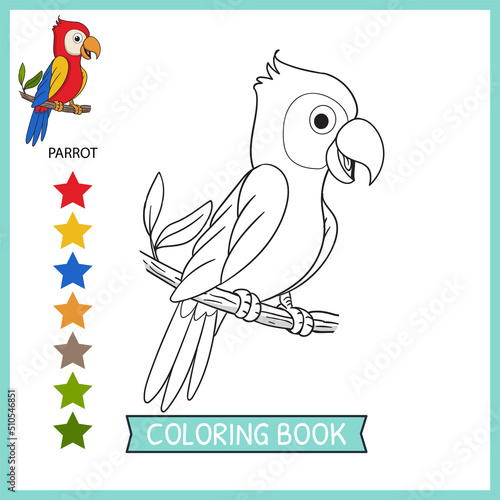 coloring pages or books for kids. cute parrot cartoon illustration