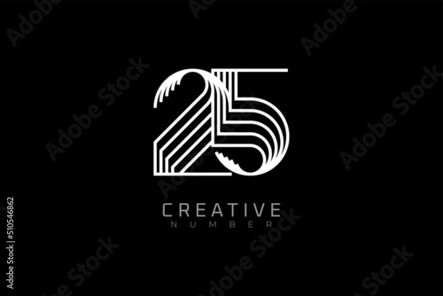 Number 25 Logo, modern and creative number 25 multi line style, usable for brand, anniversary and business logos, flat design logo template, vector illustration