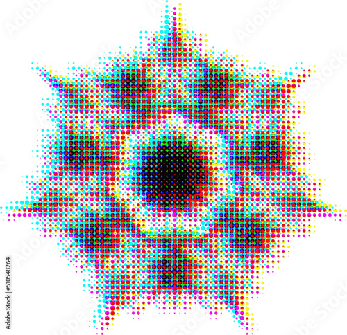 Vector drawn mandala with optical effect (far-near). Optical effect when shifting the RGB spectrum.