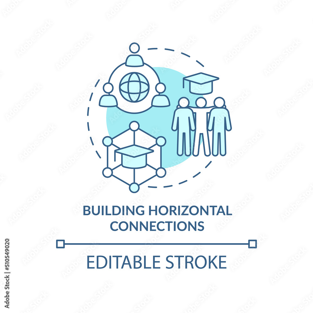Building horizontal connections turquoise concept icon. Principle of learning abstract idea thin line illustration. Isolated outline drawing. Editable stroke. Arial, Myriad Pro-Bold fonts used