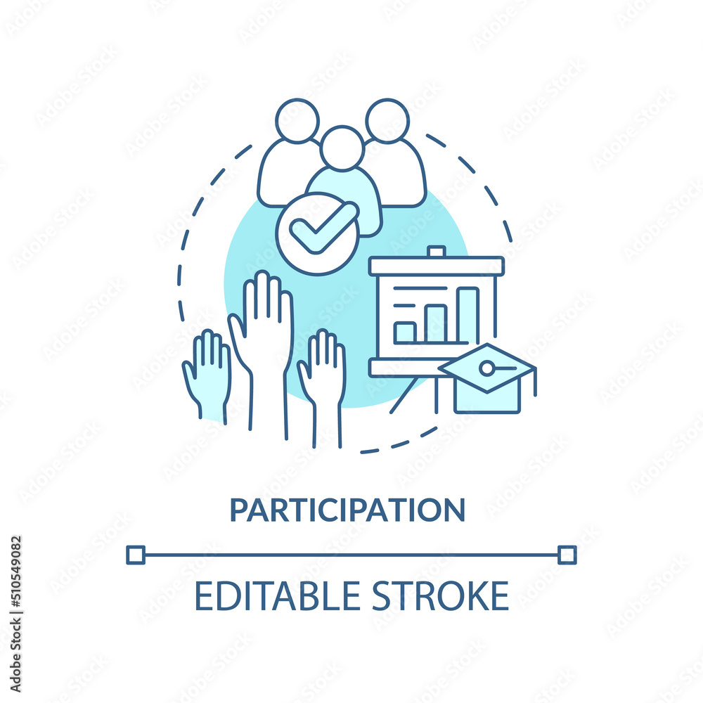 Participation turquoise concept icon. Learning process engagement. Learning principle abstract idea thin line illustration. Isolated outline drawing. Editable stroke. Arial, Myriad Pro-Bold fonts used