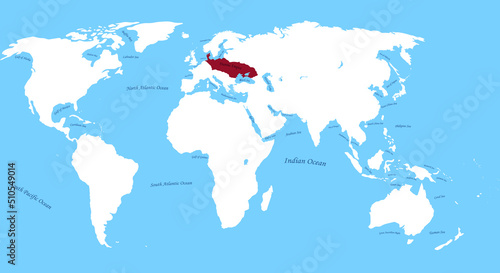 Hunnic Empire Attilla the hun the largest borders map withh all world, ocean and sea names photo