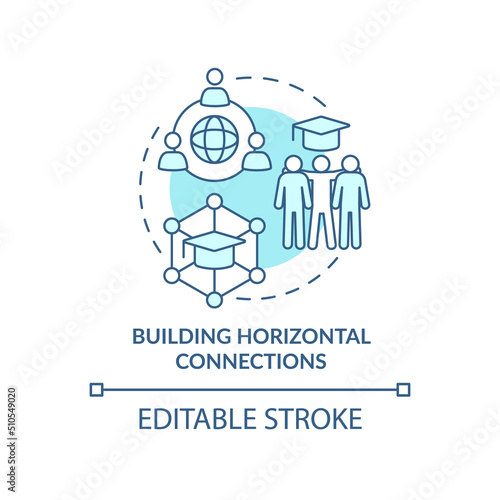Fototapeta Naklejka Na Ścianę i Meble -  Building horizontal connections turquoise concept icon. Principle of learning abstract idea thin line illustration. Isolated outline drawing. Editable stroke. Arial, Myriad Pro-Bold fonts used
