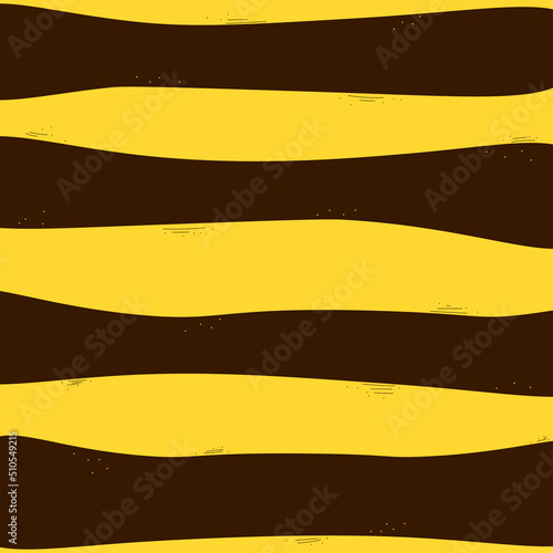 Bumble bee stripe seamless vector pattern. Organic dark brown and yellow lines, striped design. Simple, repeating background surface texture. Abstract bee print.