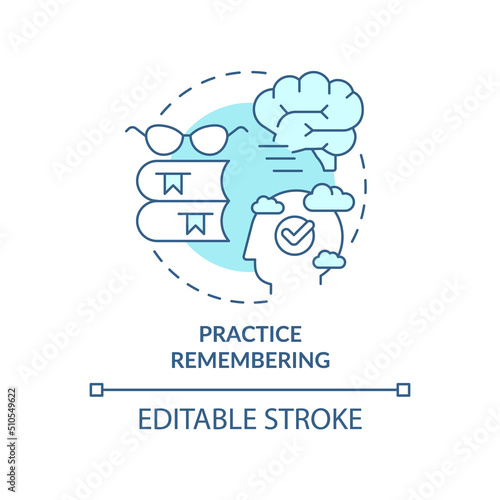 Practice remembering turquoise concept icon. Memorizing material. Learning technique abstract idea thin line illustration. Isolated outline drawing. Editable stroke. Arial, Myriad Pro-Bold fonts used