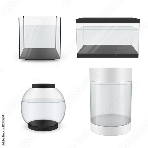 Glass aquarium different shape collection realistic template vector illustration